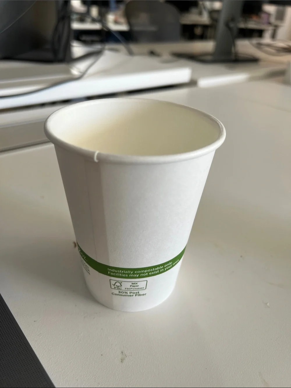 Compostable White Paper Cup with Green Accent - Eco-Friendly Party Cups